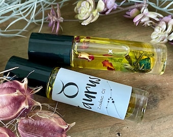 Taurus Zodiac Crystal Infused Perfume Oil - Healing Crystals Roller Bottle Oil - Horoscope Oil - Astrology Perfume Oil - May Birthday Gift