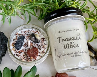 Tranquil Vibes Crystal Candle - Nag Champa Candle - Soy Candle - Intention Candle - Mindfulness Gift - Spell Candle - Meditation Candle