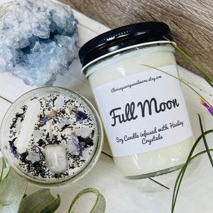 Full Moon Crystal Candle Ritual Candle Manifestation Candle Intention Candle Spell Candle Healing Crystals and Stones image 1