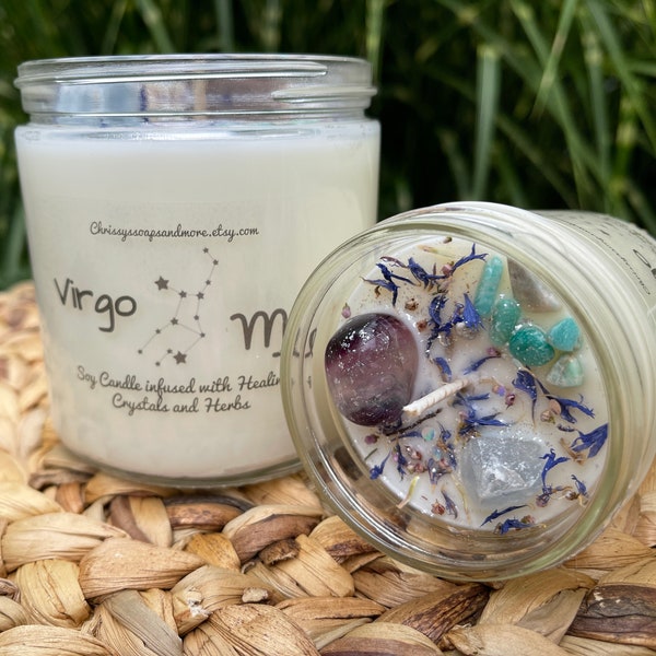 Virgo Zodiac Crystal Candle - Horoscope Candle - Astrology Candle - September Birthday Gift - Intention Candle - Natural Soy Candle