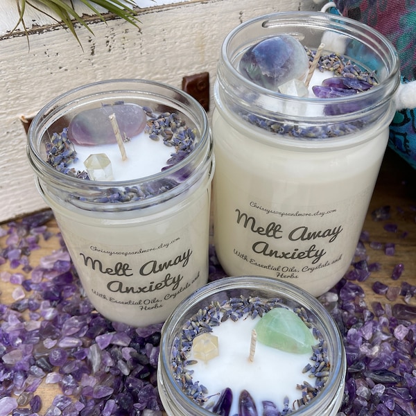 Melt Away Anxiety Crystal Candle - Soy Candle - Aromatherapy Candle - Good Vibes - Lavender Candle