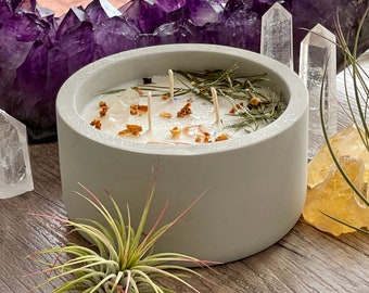 Citronella Crystal Soy Candle - Bugs Vibe Off - 3 Wick Concrete Candle - Outdoor Summer Candle - Outdoor Bar Decor - Bug Mosquito Repellent
