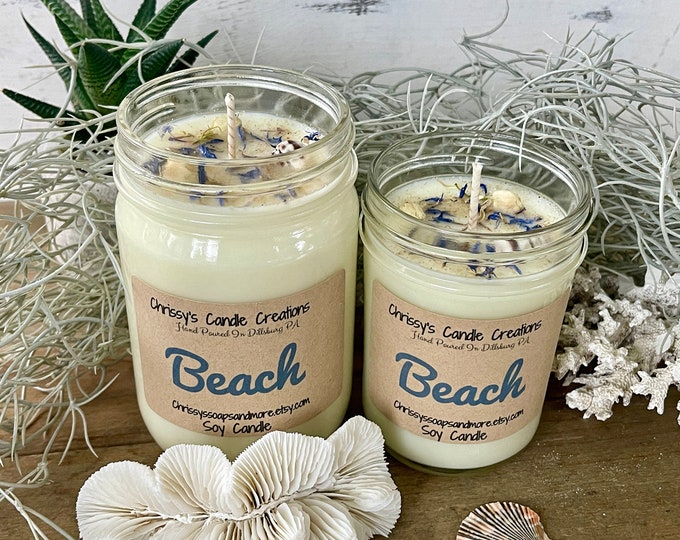 Beach Soy Candles handmade - Tropical Candle - Summer Scent - Herb Infused Candle  - Soy Wax - Farmhouse decor - Beach Decor