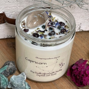 Capricorn Zodiac Crystal Candle - Horoscope Candle - Astrology Candle - January Birthday Gift - Intention Candle - Natural Soy Candle