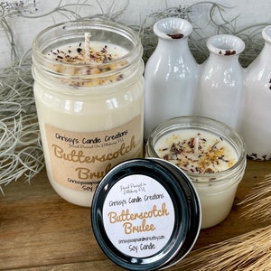 Butterscotch Brulee Soy Candles handmade - Candy Candle - Food Candle - Fall Candle - Vegan - Soy Wax - Farmhouse decor - Decorated Candle