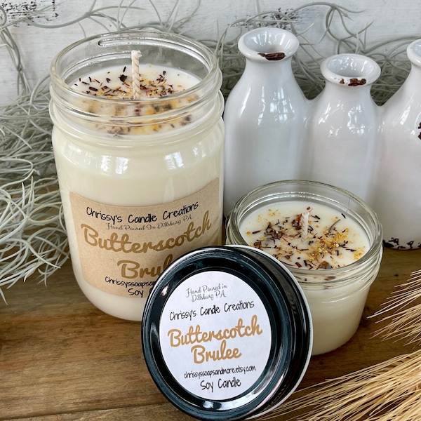 Butterscotch Brulee Soy Candles handmade - Candy Candle - Food Candle - Fall Candle - Vegan - Soy Wax - Farmhouse decor - Decorated Candle