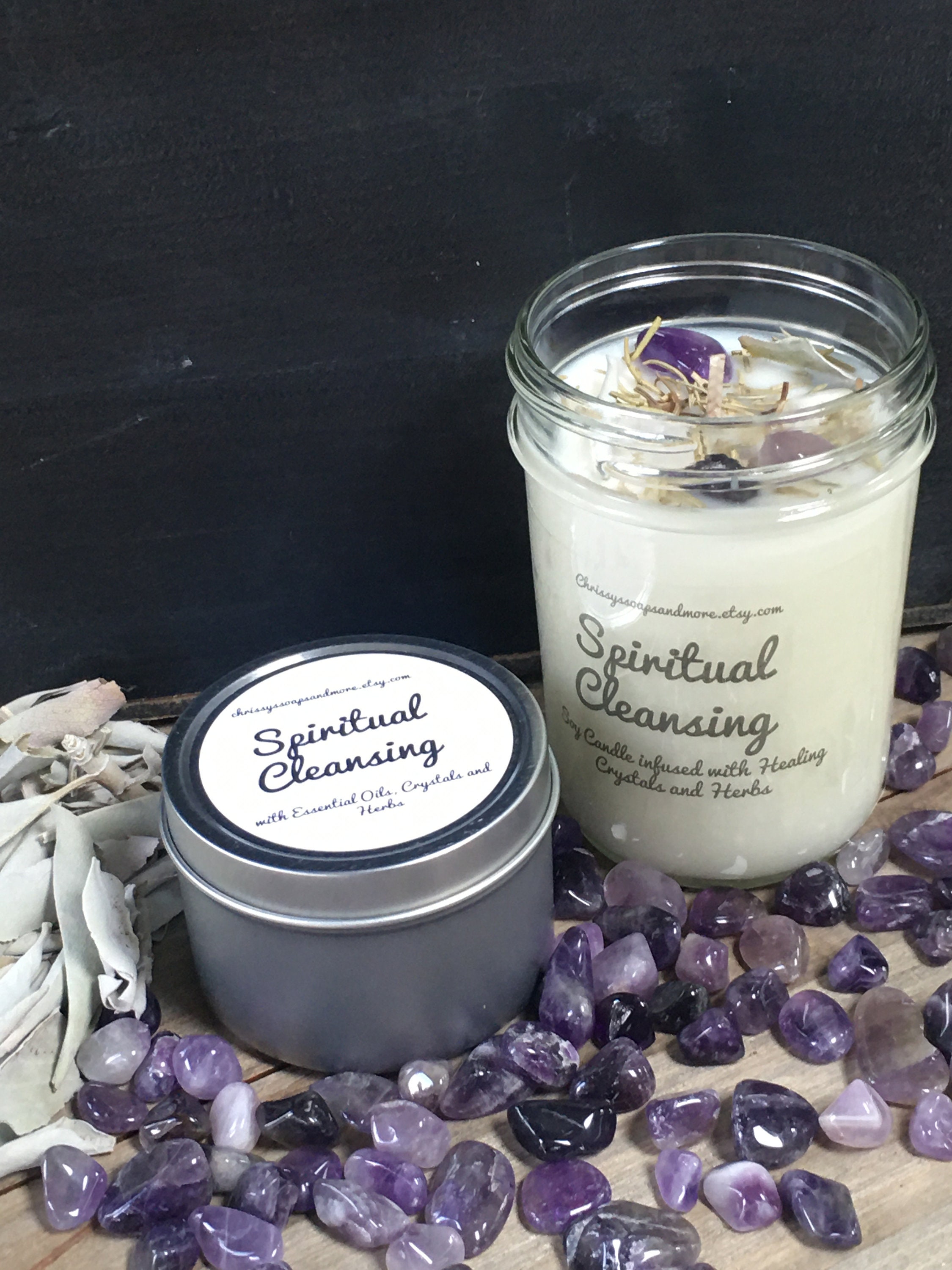 Spiritual Cleansing Candle Crystal Candle Intention Candle Etsy