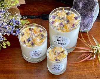 Uplift and Inspire Crystal Candle - Manifestation Candle - Affirmation Candle - Intention Candle - Mindfulness Gift - Homemade Candles