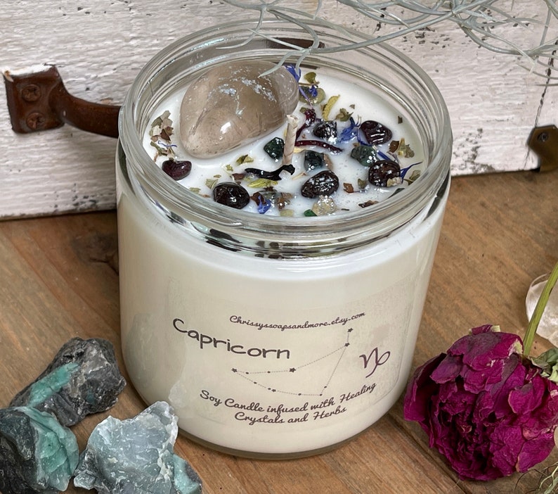 Capricorn Zodiac Crystal Candle Horoscope Candle Astrology Etsy