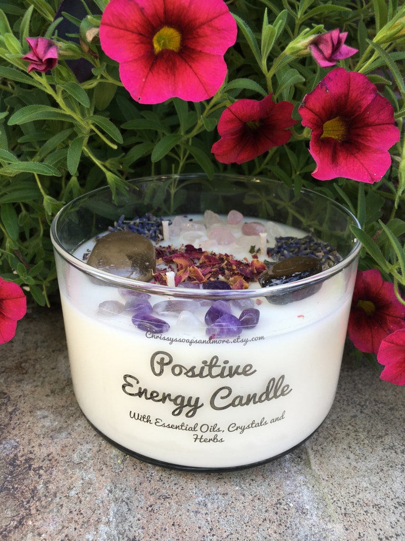 Positive Energy Candle Crystal Candle Aromatherapy Candle Etsy