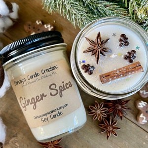 Ginger Spice Soy Candles handmade Christmas Candle Holiday Scent Vegan Soy Wax Farmhouse decor Hand Poured image 1