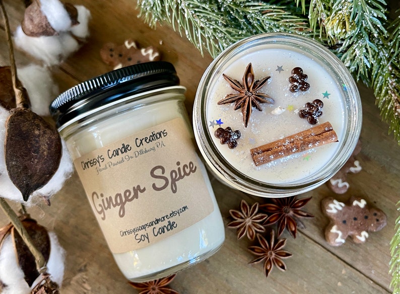 Ginger Spice Soy Candles handmade Christmas Candle Holiday Scent Vegan Soy Wax Farmhouse decor Hand Poured image 1