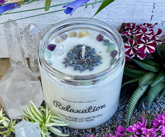 Relaxation Candle - Crystal - Soy Candle - Aromatherapy Candle - Good Vibes - Intention Candle - Mindfulness Gift - Healing Crystals