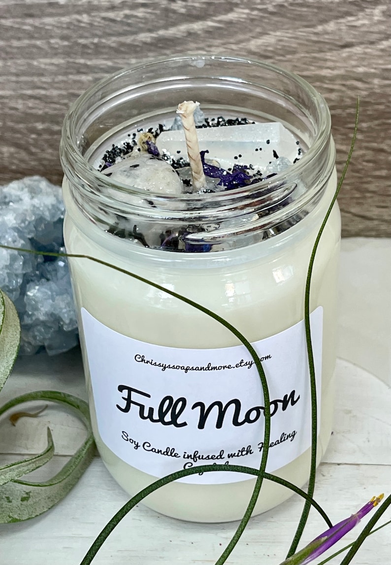 Full Moon Crystal Candle Ritual Candle Manifestation Candle Intention Candle Spell Candle Healing Crystals and Stones image 2