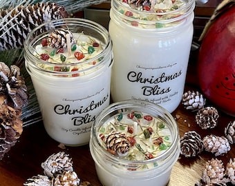 Christmas Bliss Crystal Candle – Yule Soy Candle, Holiday Scent