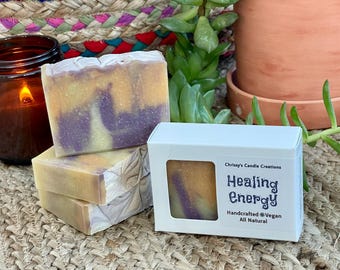 Jabón artesanal de energía curativa - Jabón de manteca de karité orgánica - Jabón elaborado mediante proceso en frío - Pastilla de jabón vegana