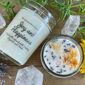 Joy and Happiness Crystal Candle - Soy Candle - Intention Candle - Mindfulness Gift - Good Vibes - Self Love