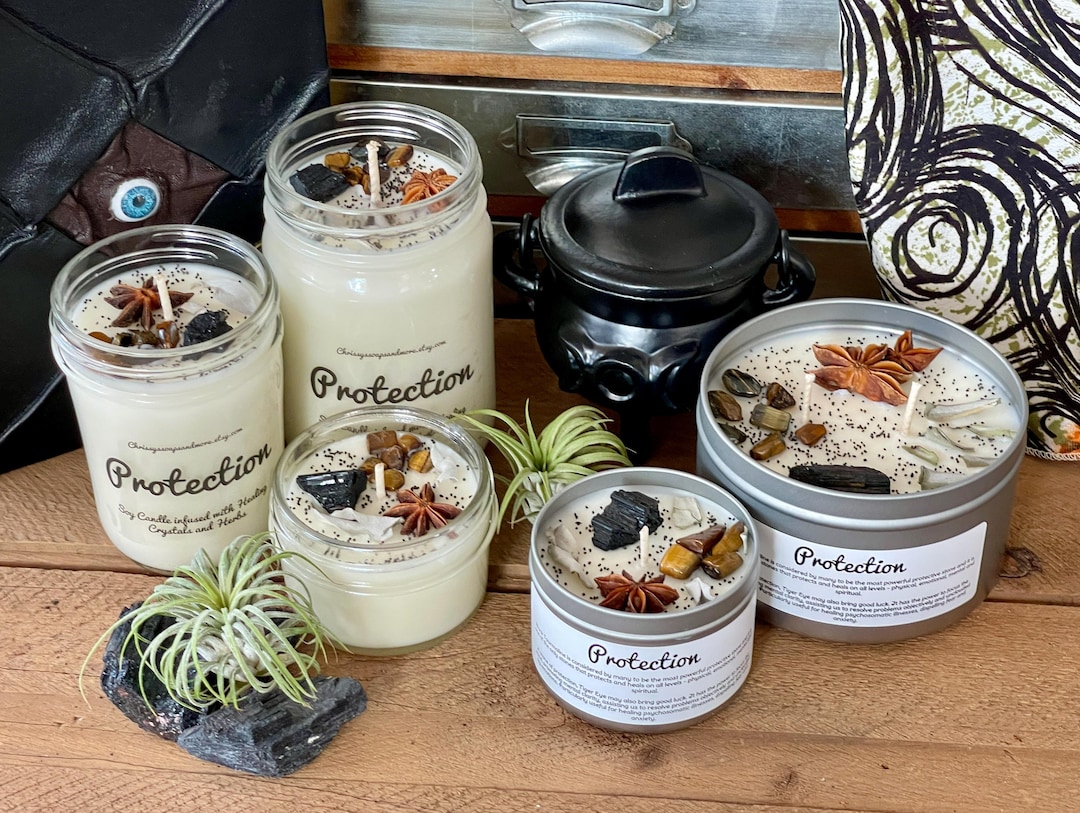 Protection Crystal Soy Candle - Energy Cleansing Ritual Mindfulness ...