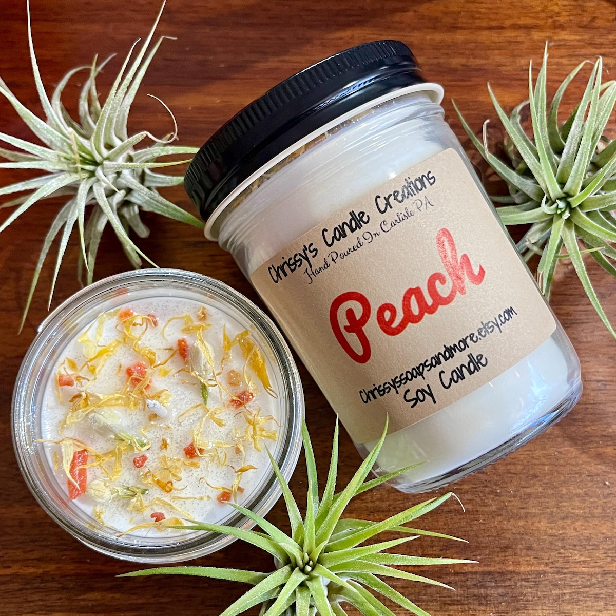 Peach Soy Candles Handmade - Fruity Candle - Summer Scent - Herb Infused Candle - Vegan - Soy Wax - Farmhouse Decor - Etsy