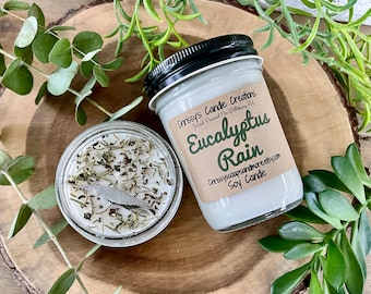 Eucalyptus Rain Soy Candle  - Mint Candle - Eucalyptus Candle - Herbal Candle - Stress Relief - Farmhouse decor