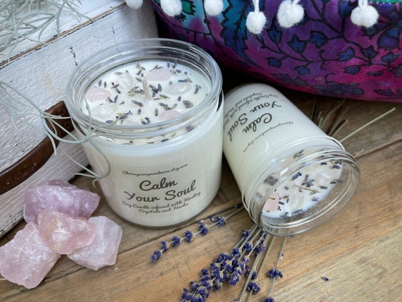 Opalite and Rose Quartz Crystal-Infused Soy Wax Candle