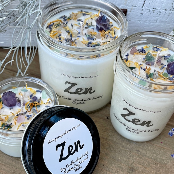 Zen Crystal Candle - Meditation Candle - Spa Candle - Soy Candle - Relaxation Candle - Good Vibes - Mindfulness Gift - Intention Candle