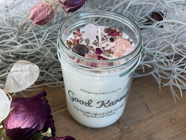 Good Karma Crystal Candle Soy Candle Meditation Candle Etsy