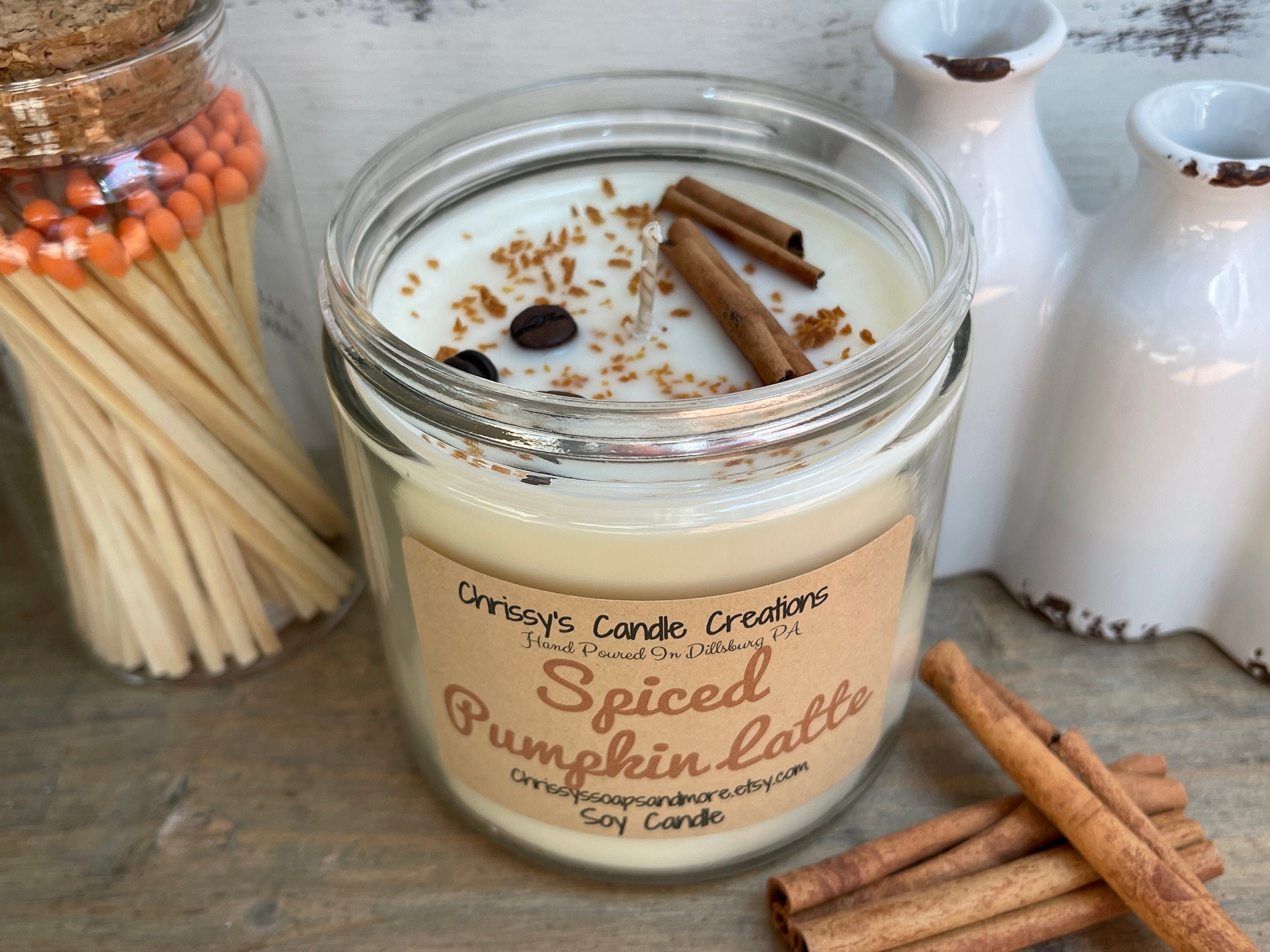 Spiced Pumpkin Latte Candle: Handmade Soy Wax, Fall Scent