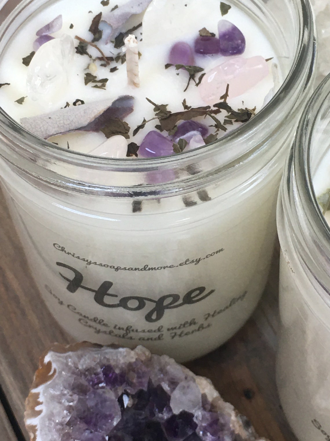 Hope Healing Candle Crystal Candle Herb Infused Candle Etsy