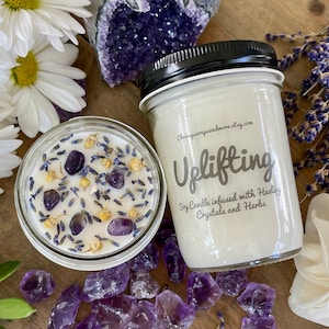 Uplifting Crystal Candle - Soy Wax Candle - Intention Candle - Mindfulness Gift - Crystal Healing - Amethyst Crystal - Positive Energy