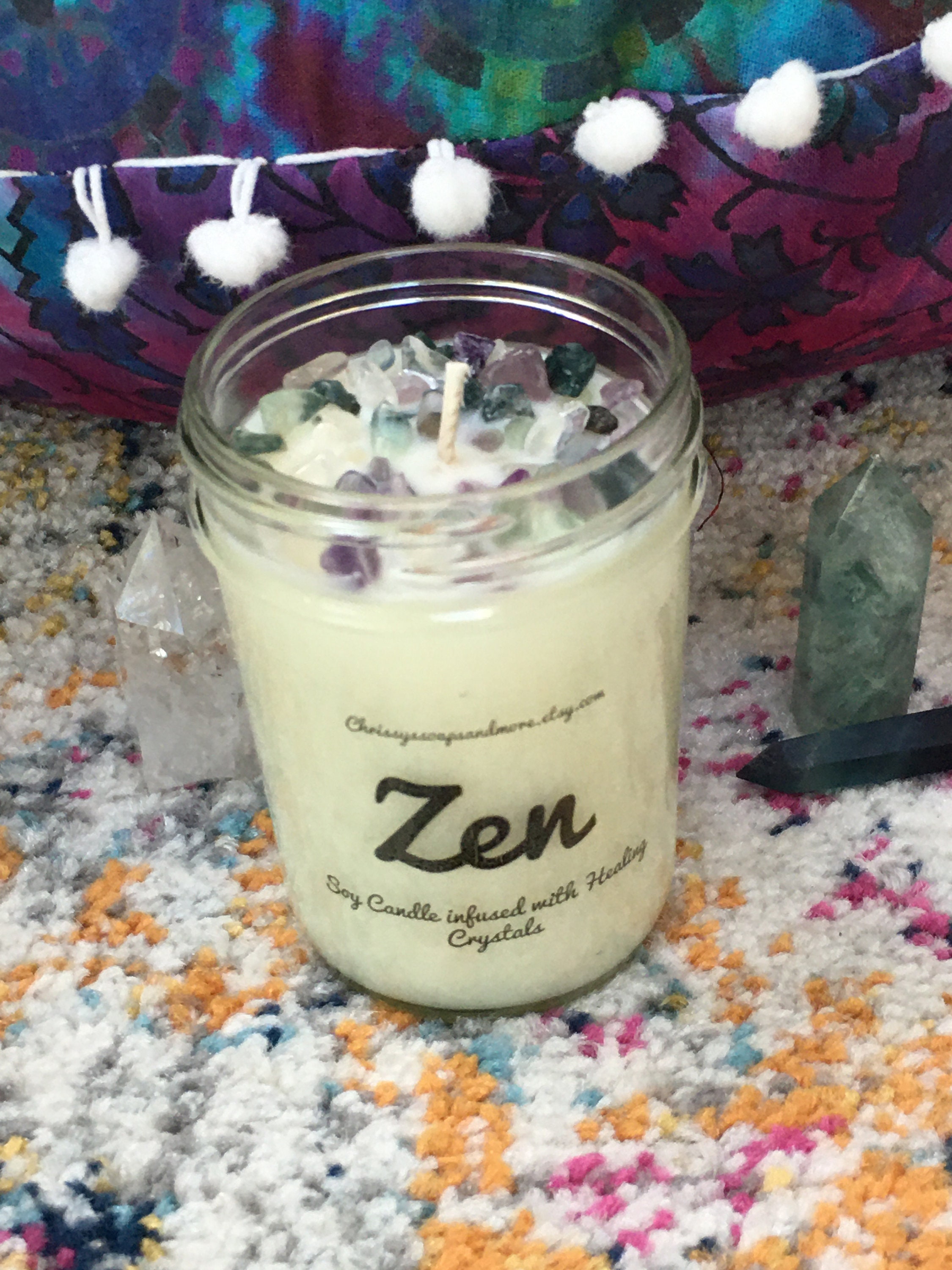 Zen Candle Crystal Candle Calming Candle Good Vibes Etsy