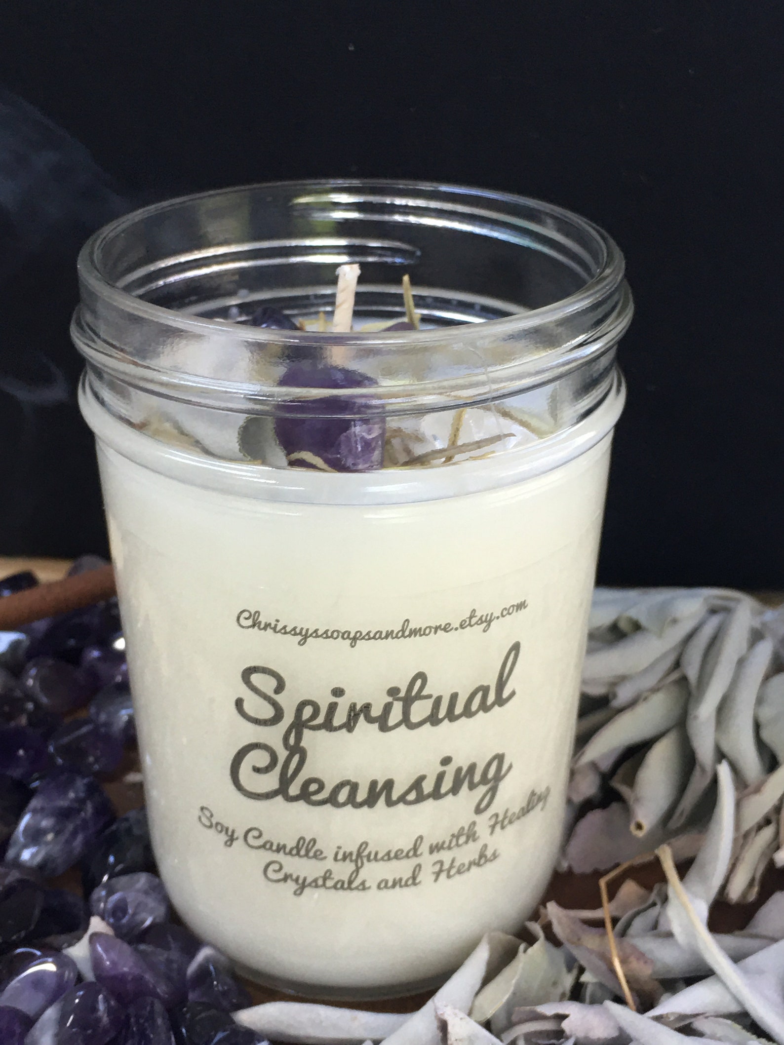 Spiritual Cleansing Candle Crystal Candle Intention Candle Etsy