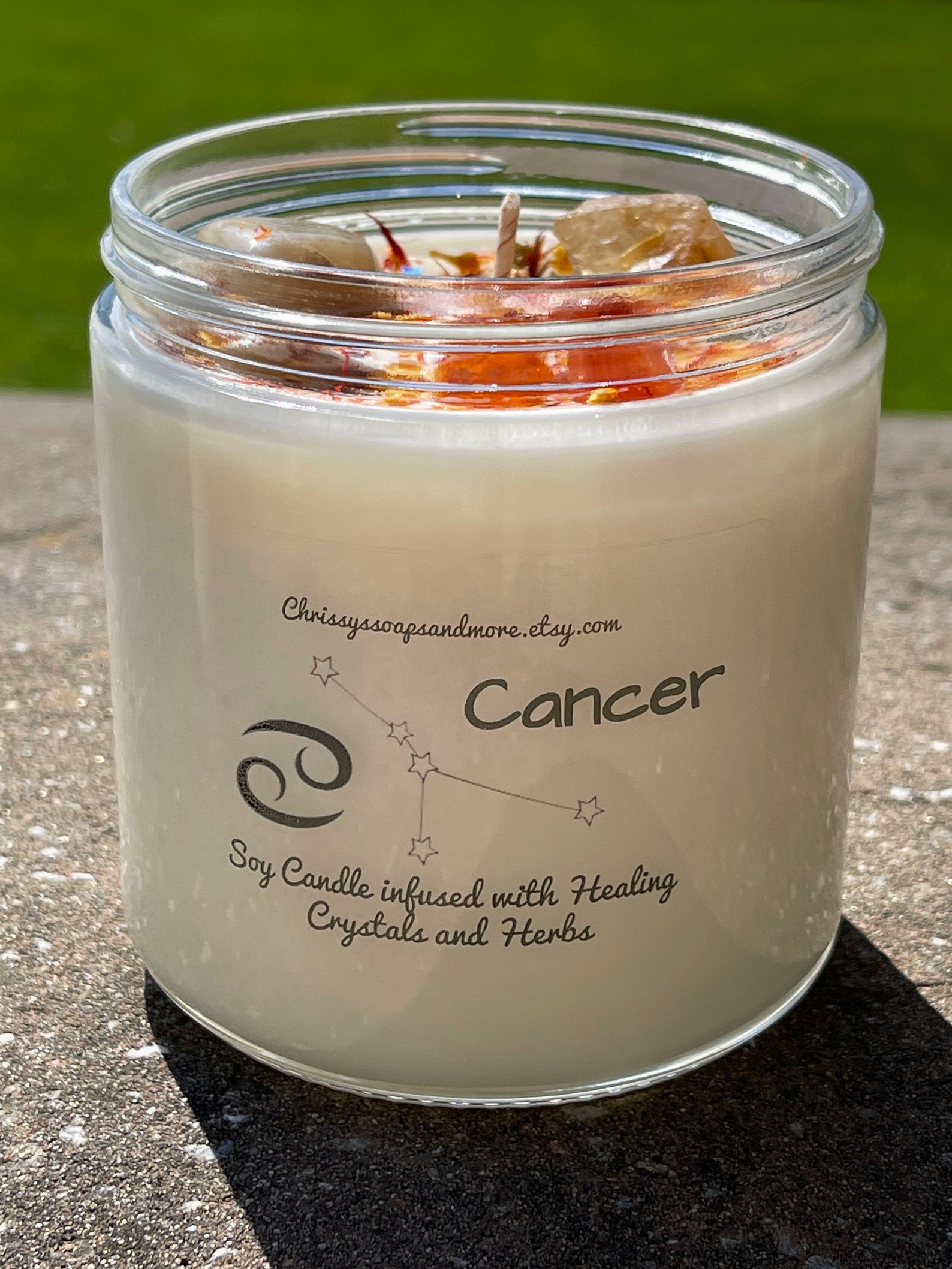 Cancer Zodiac Crystal Candle Horoscope Candle Astrology Etsy