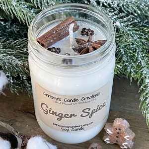 Ginger Spice Soy Candles handmade Christmas Candle Holiday Scent Vegan Soy Wax Farmhouse decor Hand Poured image 4