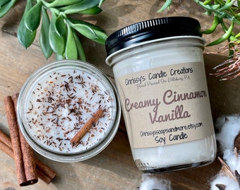 Creamy Cinnamon Vanilla Soy Candles handmade - Fall Scent - Holiday Scent - Vegan - Soy Wax - Farmhouse decor - Hand Poured