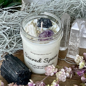 Sacred Space Crystal Candle - Energy Candle - Smudge Candle - Soy Candle - Intention Candle - Crystal Healing