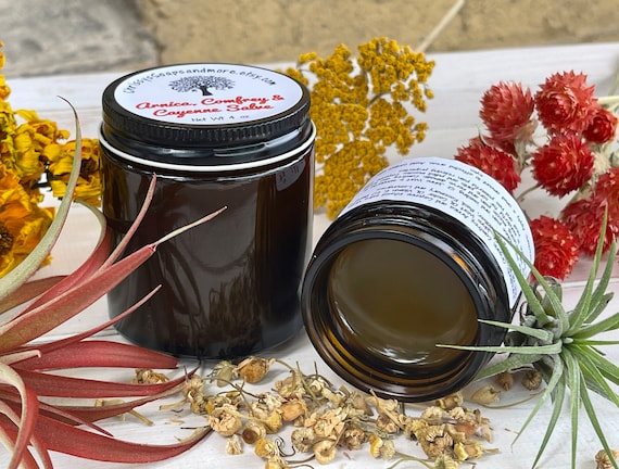 Arnica Comfrey and Cayenne Salve - Muscle - Joint - St John's Wort Oil - All Natural Herbal Salve - Botanical Skin Ointment