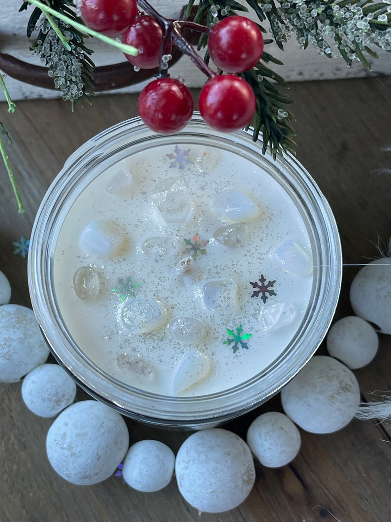 White Christmas Crystal Candle Yule Candle Soy Candle Christmas Candle Winter and Holiday Candles Christmas Decor image 6