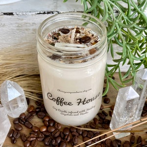 Crystal Coffee House Candle Soy Candle Healing Crystals and Herbs Candle Gift Coffee Scented Candle Coffee Lover Gift image 2
