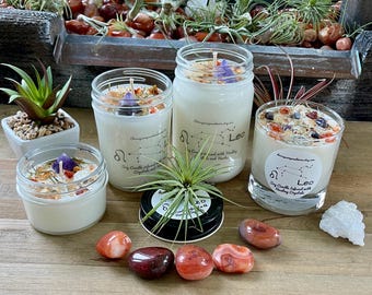Leo  Zodiac Crystal Candle - Horoscope Candle - Astrology Candle - August Birthday Gift - Intention Candle - Handpoured Soy Candle