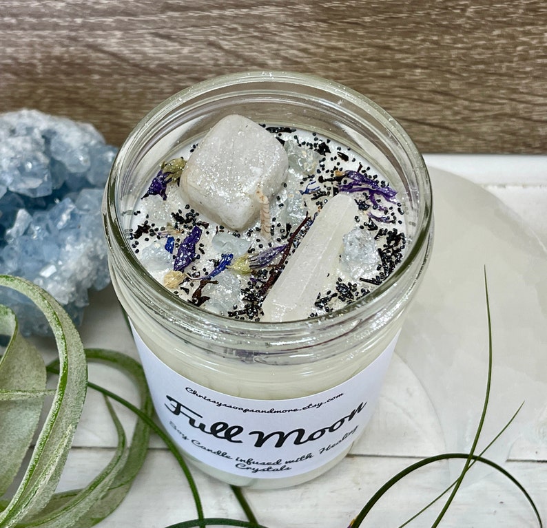 Full Moon Crystal Candle Ritual Candle Manifestation Candle Intention Candle Spell Candle Healing Crystals and Stones image 3