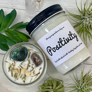 Positivity Crystal Candle: Green Jade & Smokey Quartz Soy Candle