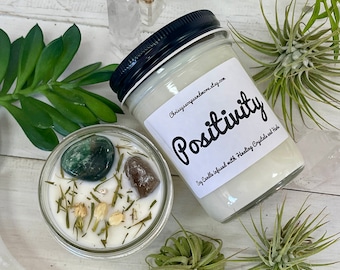 Positivity Crystal Soy Candle - Good Vibes - Negative Energy Cleansing - Positive Energy - Intention Candle - Manifestation Candle