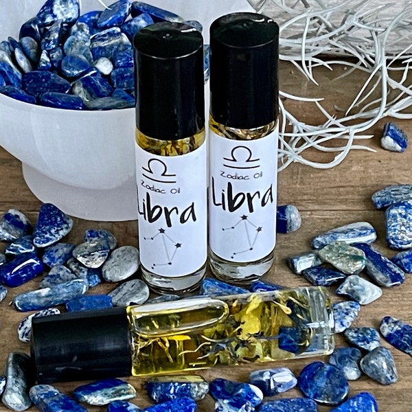 Libra Zodiac Crystal Infused Perfume Oil - Healing Crystals Roller Bottle - Horoscope Oil - Astrology Perfume Oil - October Birthday Gift