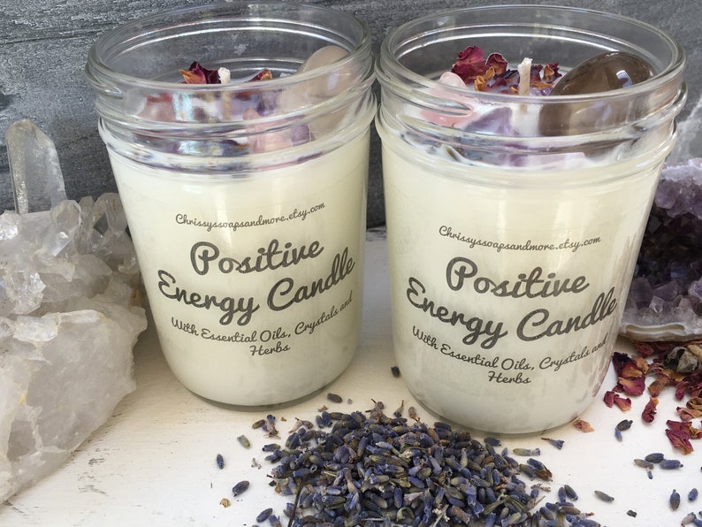 Positive Energy Candle 8oz Crystal Candle Aromatherapy Etsy