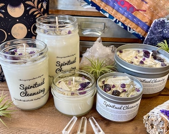 Spiritual Cleansing Crystal Soy Candle - Intention Mindfulness Gift Protection Smudge Meditation