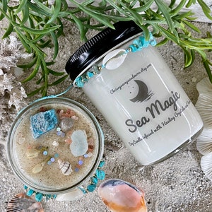 Sea Magic Crystal Candle - Soy Candle - Ocean Candle - Summer Scent - Spell candle - Beach House decor - Ritual Candle - Sea Shells