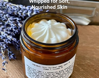 Whipped Grass Fed Beef Tallow Moisturizer Balm Face Body Natural Skincare Jojoba Oil Vitamin E Dry Sensitive Skin Cream