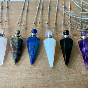 Crystal Perfume Bottle Necklace: Gemstone Vial, Aromatherapy Diffuser