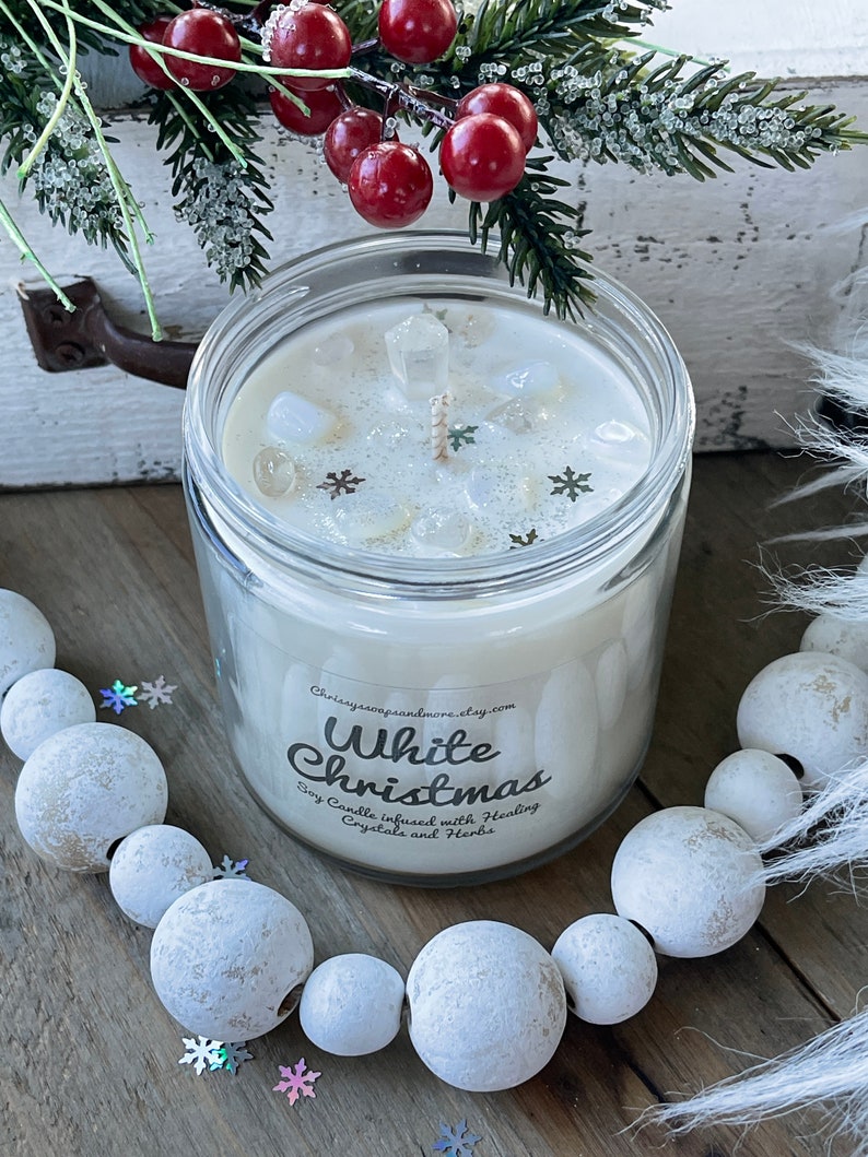 White Christmas Crystal Candle Yule Candle Soy Candle Christmas Candle Winter and Holiday Candles Christmas Decor image 5